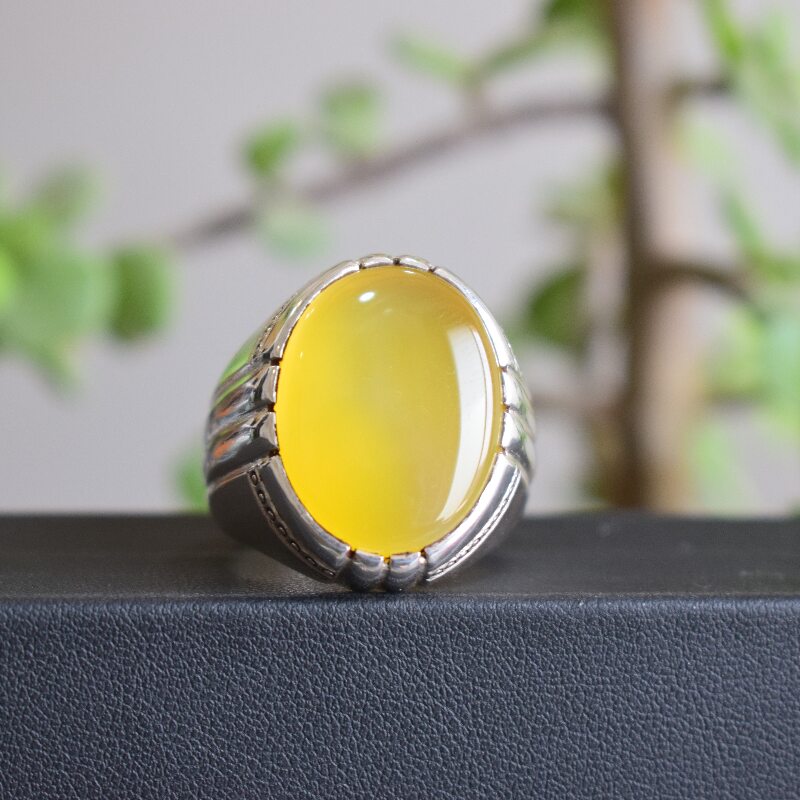 Yellow AgateZard aqeeq Ring1