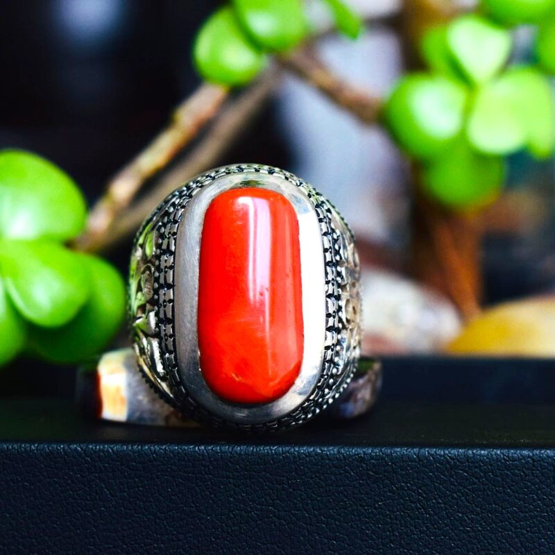 Natural Red Coral Marjan Ring101