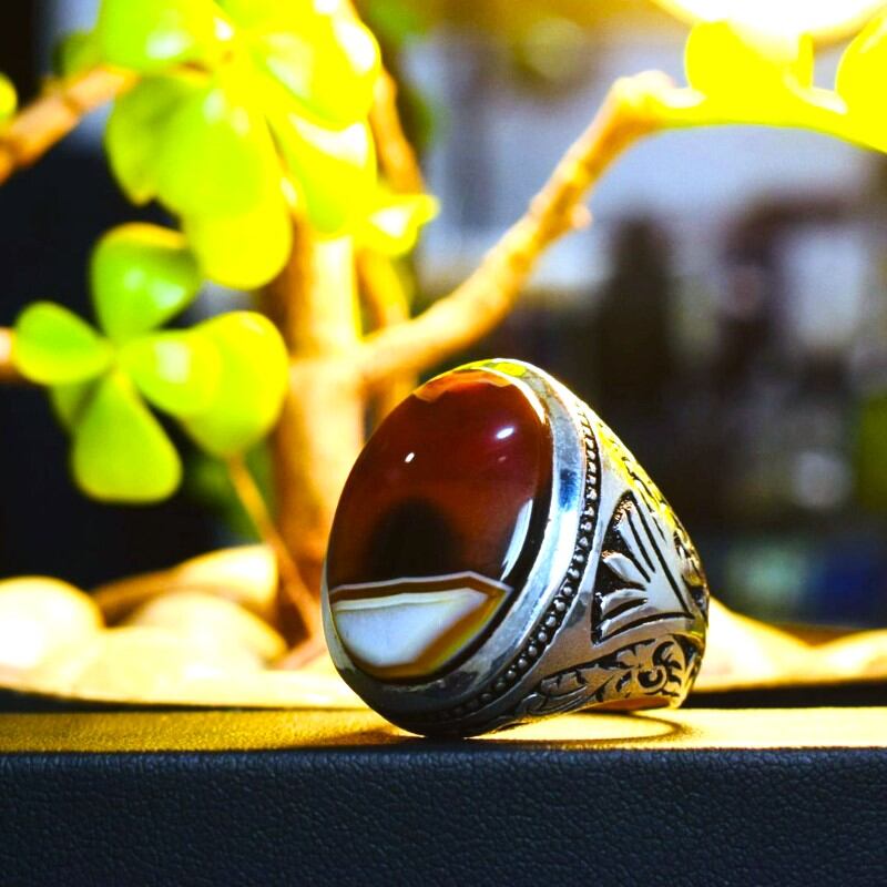 Natural Sulemani aqeeq Banded Agate Ring