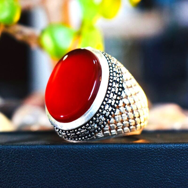 Natural Carnelian Agate Yemeni Aqeeq Ring(15) (1)