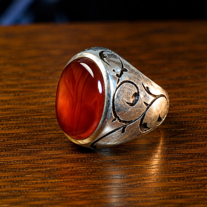 Natural Carnelian Agate Irani Aqeeq Ring 925 Sterling Silver