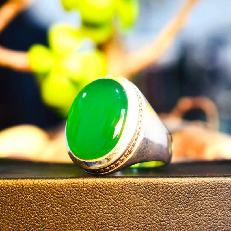 Natural Green Agate Irani Aqeeq Ring