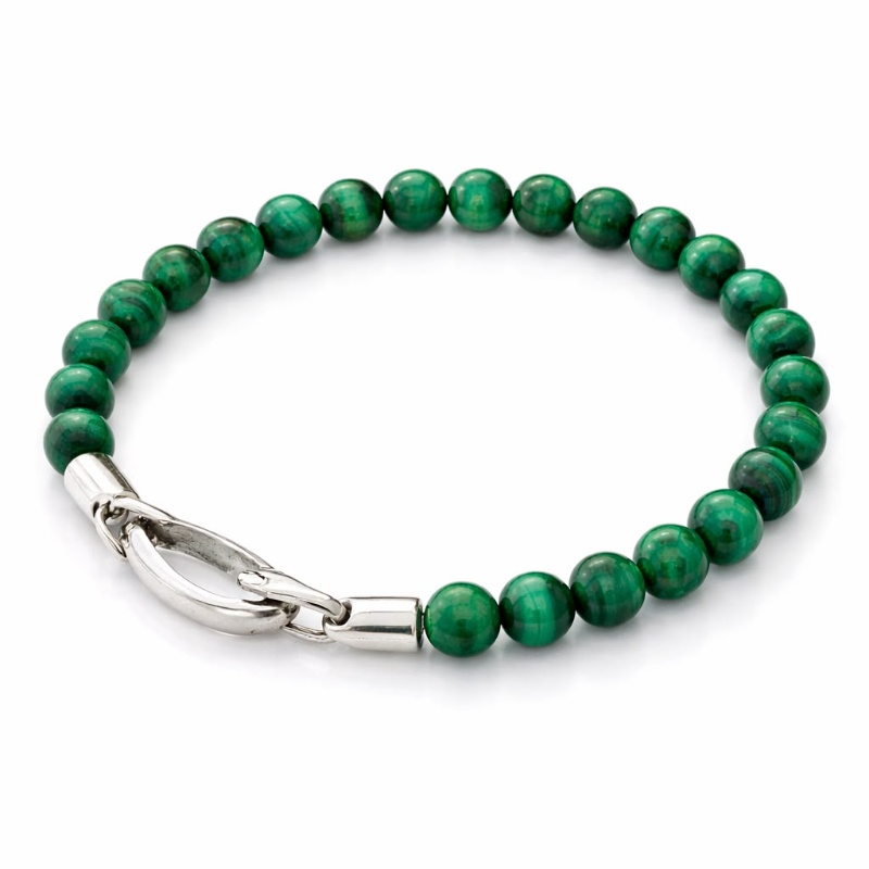 Natural Malachite Bead Bracelet with Silver Clasp Handmade Gemstone Bracelet
