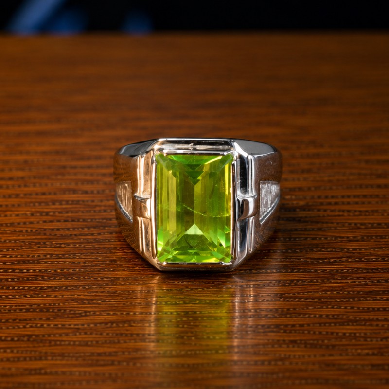 Natural Peridot Sterling Silver Ring for Men-Handmade Design1