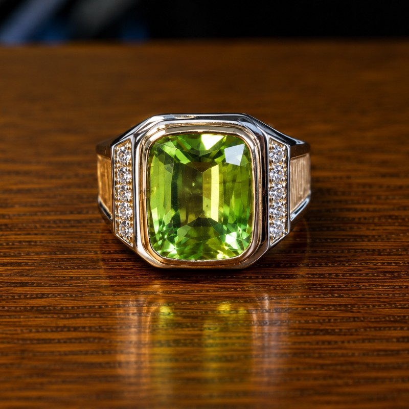 Natural Peridot Sterling Silver Ring for Men – Statement Style1