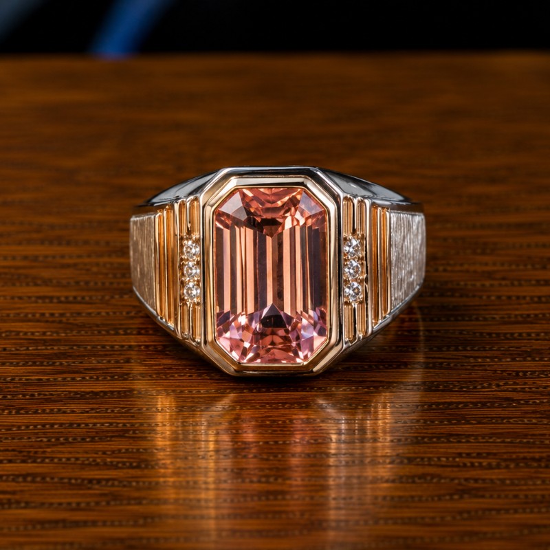 Natural Pink Tourmaline Ring for Man-925 Silver Ring