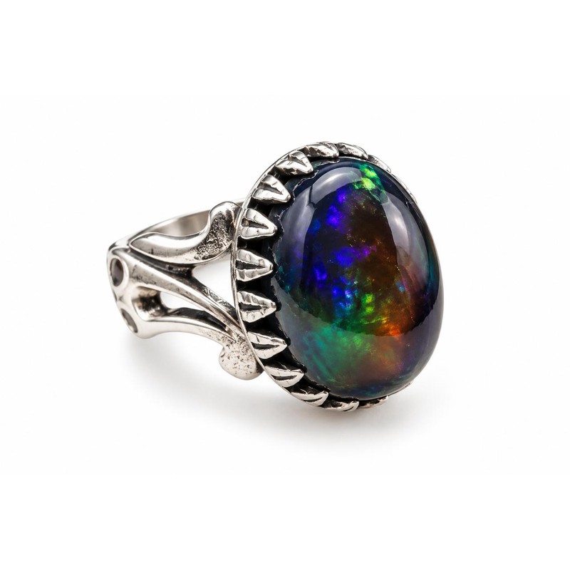 Natural Black Opal Handmade Silver Ring for Men (2)